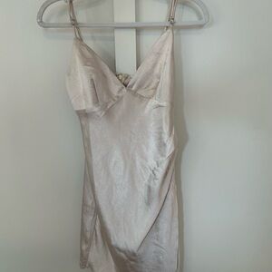 Selfie Leslie Cream Mini Dress with V-Neckline